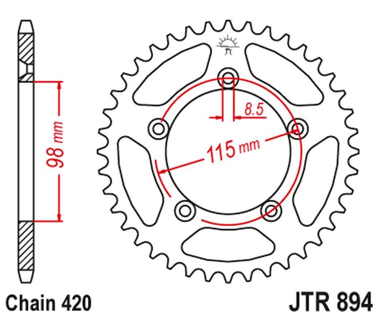 ZĘBATKA TYLNA 4552 48 KTM SX 60/65 '98-'21 (455248JT) (ŁAŃC. 420) KOLOR CZARNY