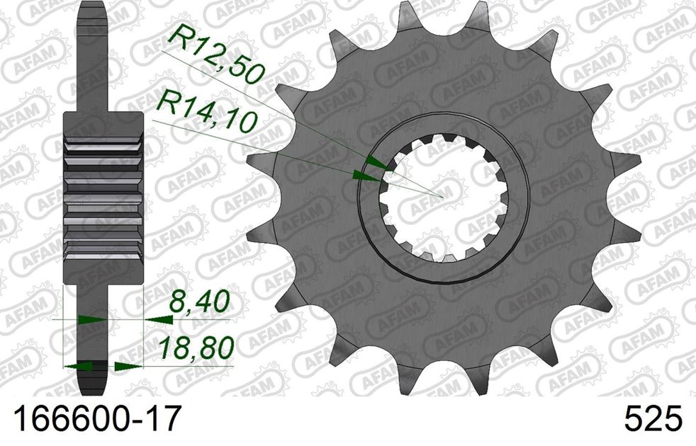 Zębatka przednia 2078 17 z gumą Aprilia RST/RSV/SL 1000; BMW F 650/700/800 GS Łańcuch 525 AFAM | 166600NR-17