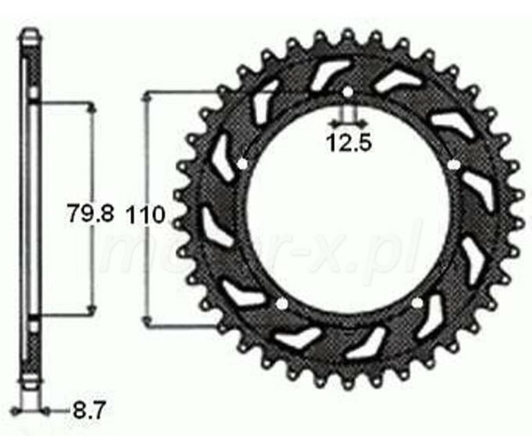 Zębatka TYLNA 334 43 HONDA VT 500 '84-'86, CBX 550 '82-'86, CBR 600 '87-'90, CBR 1000 '87-'00, VF 750 '83-'85, VF 1000 '84-'86, CB 1000 '93-'98, CBX 1000 '80-'82, CB 900 '79-'84 (33443JT) (ŁAŃC. 530) 