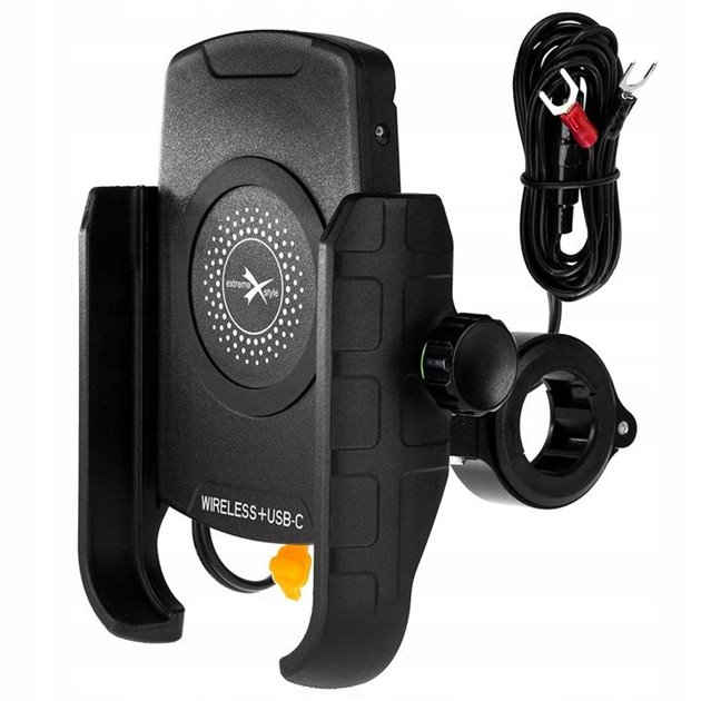 BIKETEC UCHWYT MOTOCYKLOWY Z ŁADOWARKĄ INDUKCYJNĄ USB-C, QUICK CHARGE NA TELEFON MONTOWANY NA KIEROWNICĘ LUB LUSTERKO TYP: R9W-PD METAL WIRELESS-PD