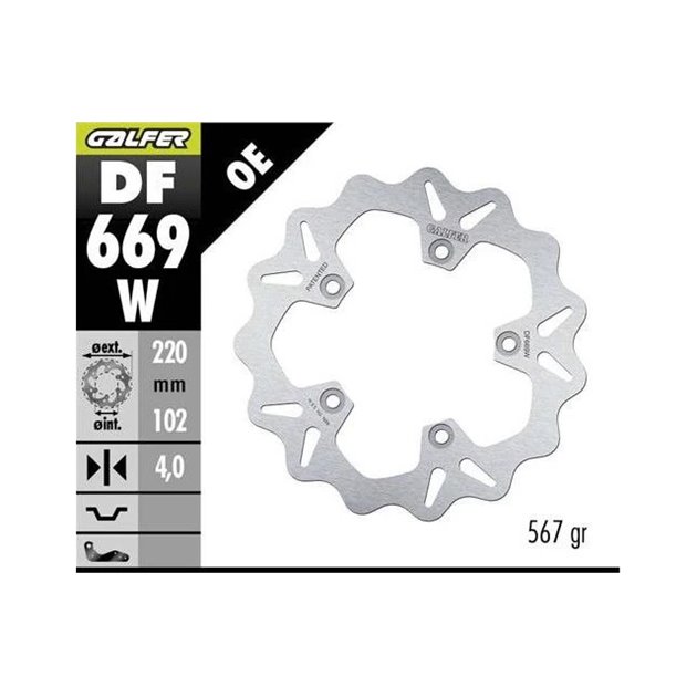 Tarcza hamulcowa tył Aprilia RS 125/250/457/660, RSV 1000 Mille, 1000 Tuono (WAVE FIXED) (220X102X5MM) Galfer | DF669W