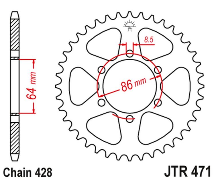 ZĘBATKA TYLNA 471 45 KAWASAKI KE 125 '76-87', KE 175 '76-78' (47145JT) (ŁAŃC.428) NA ZAMÓWIENIE