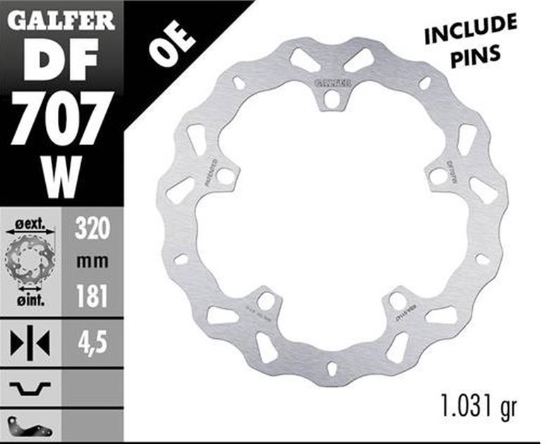 GALFER TARCZA HAMULCOWA PRZÓD BMW F 800R/S/ST/GT 2009-; F 900XR 2020-; R 850R/RT 2004; R 1100S 2001-; R 1100/1500/1200/1250S / R/RT/S/ST/GS 2001-; K 1200/1300/1600LT/GT / S/RS 2002-; HUSQVARNA NUDA 900R 2011- (WAVE FIXED) (320X181X4,5MM) | DF707W