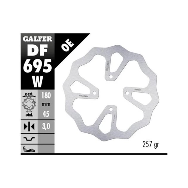 Galfer Tarcza hamulcowa tył Wave KTM 65 SX, Husqvarna TC 65, Gas Gas MC 65 (180x45x3mm) (4x6,25mm) | DF695W