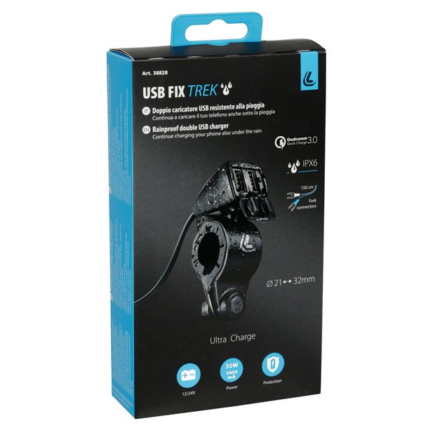 Ładowarka USB podwójna wodoodporna Usb-Fix Trek na kierownicę Ultra Fast Charge 5400mA 12 / 24V Lampa | 38828