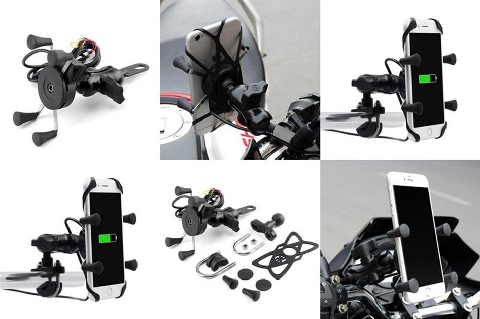 Uchwyt motocyklowy na telefon z ładowarką RAM L-metal USB - BT153