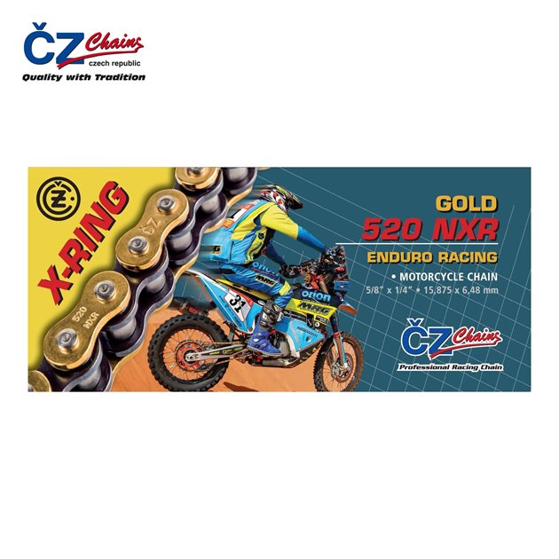 Łańcuch napędowy 520 NXR (110 ogniw) ACTIVE RING (X-RING) złoty ENDURO RACING do 600 CCM (15,875 X 6,48MM) (35,1 KN) + zapinka CZ | CZ520NXR110GL