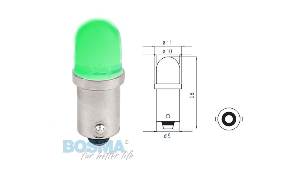 Żarówka BOSMA 12V 1*LED STANDARD BA9s GREEN BLISTER ( 2 szt. )