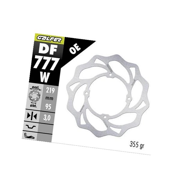 GALFER TARCZA HAMULCOWA PRZÓD KTM SX 85 2007-; XC 105 2007-; SX 150 2015-2018; HUSQVARNA TC 85 2014-2020 (219X95X3MM) WAWE