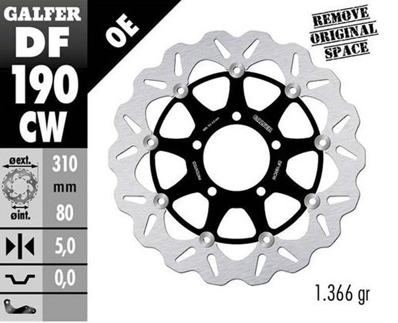 GALFER TARCZA HAMULCOWA PRZÓD KAWASAKI Z 800 2013-; ZX-6R (636) 2013-; ZX 10R NINJA 2008-; VERSYS 1000 2015-; GTR 1400 2007-; ZZR 1400 2006- (WAVE FLOATING) (310X80X5MM) | DF190CW