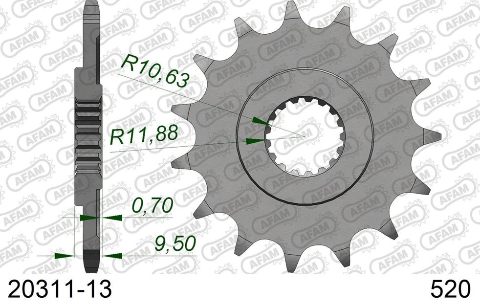 Zębatka przednia 342 13 Honda CR 250, CRF 450, CRF 250R, TRX 450/700 Łańcuch 520 AFAM | 20311-13