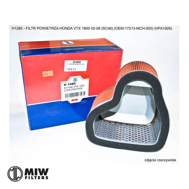 MIW (MEIWA) FILTR POWIETRZA HONDA VTX 1800 02-08 (SC46) (OEM-17213-MCH-000) (HFA1926)