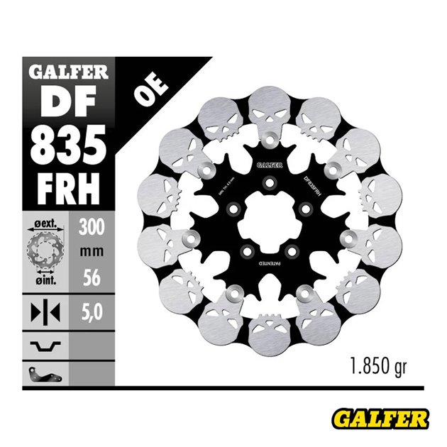 Tarcza hamulcowa przód Harley-Davidson (300x56x5) pływająca Skull Galfer | DF835FRH