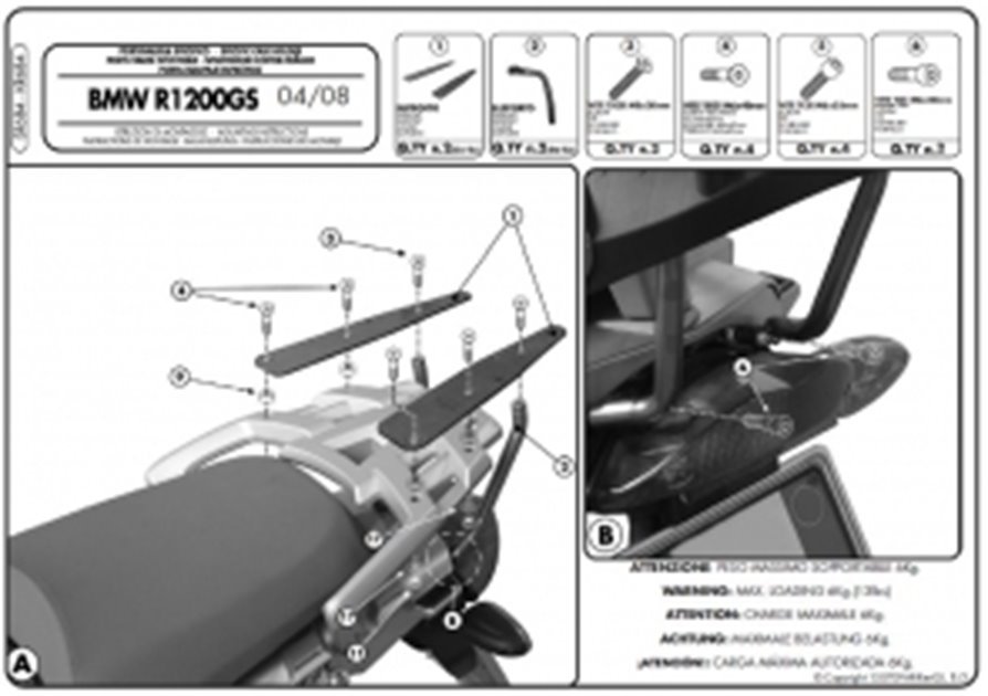 Stelaż kufra centralnego BMW R 1200GS (04-12) ( Z PŁYTĄ MONOKEY ) ( DO ZAMOCOWANIA NA ORYGINALNYM STELAŻU ) KAPPA