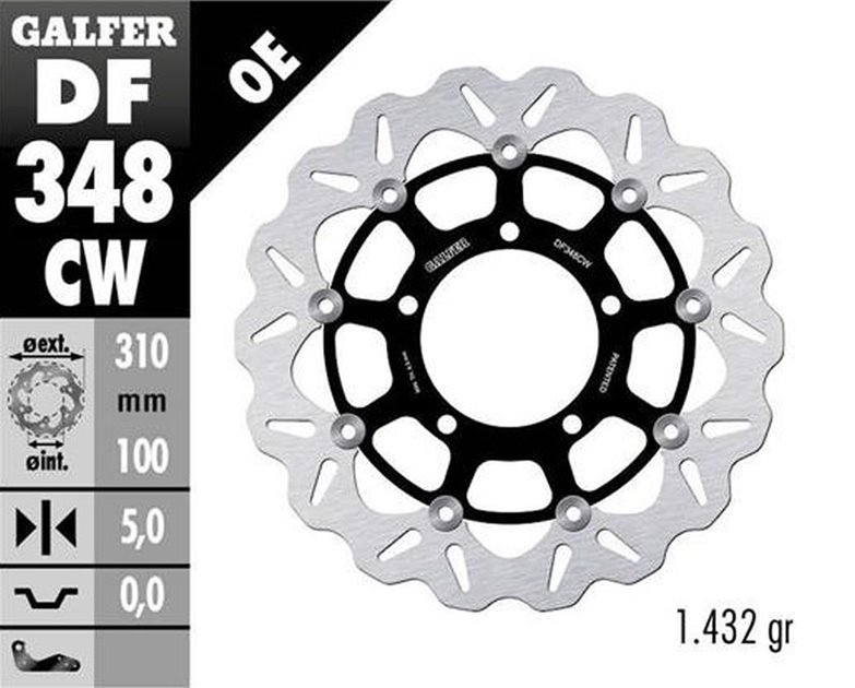 GALFER TARCZA HAMULCOWA PRZÓD SUZUKI GSX-R 600 2006-2007; GSX-R 750 2006-2007; GSX-R 1000 2005-2008; M 109R BOULEVARD; VZR 1800 INTRUDER 2006- (WAVE FLOATING) (310X100X5MM) | DF348CW