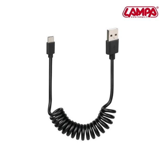 Kabel USB Typu C sprężynowy 100cm czarny Lampa | 38702