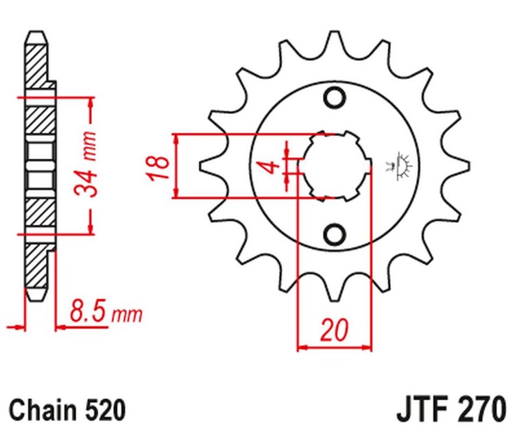 ZĘBATKA PRZEDNIA 2046 12 HONDA CA 125 '95-01', CB/CBX/CM/CMX 250 '83-16' (204612JT) (ŁAŃC. 520)