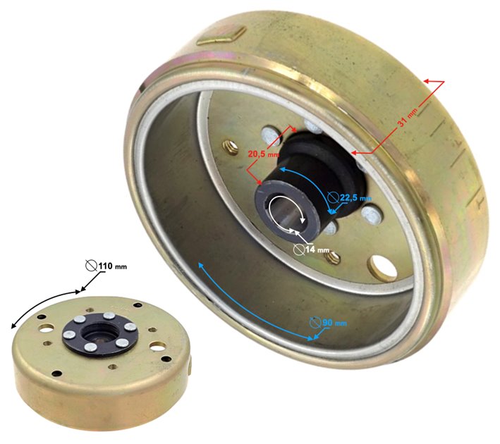 Magneto do skutera 50cc 4T GY6 139QMB, 139QMA Skuter 4T
