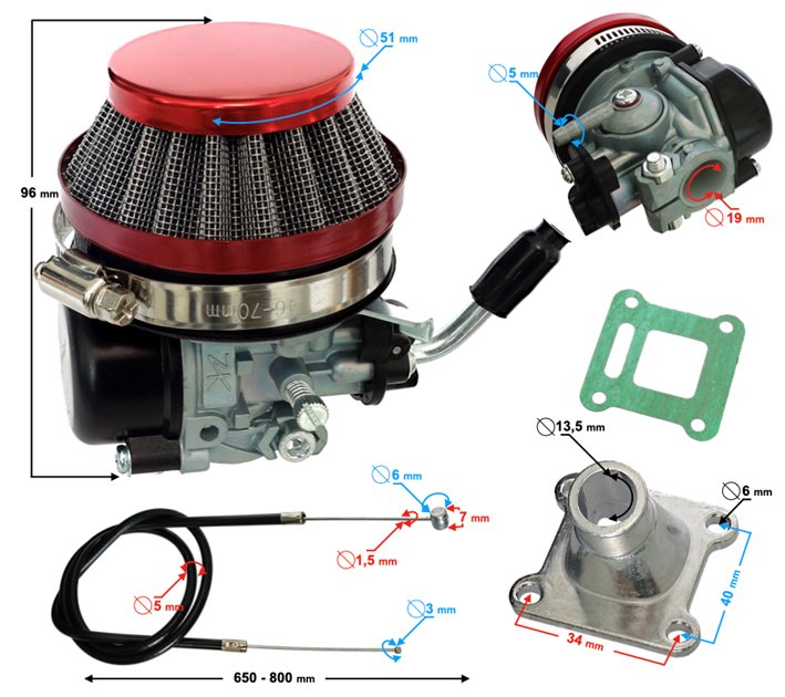 Gaźnik pocket bike kpl, Mini Cross Quad Moretti