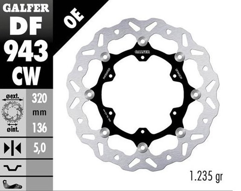 GALFER TARCZA HAMULCOWA PRZÓD KTM 790R ADVENTURE 2019-2022; 890R/L ADVENTURE 2021-2023 (WAVE FLOATING) (320X136X5MM) | DF943CW