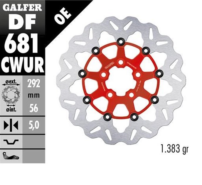 Tarcza hamulcowa przód/tył Harley-Davidson (292x56x5mm) WAVE Pływająca Kolor czerwony GALFER | DF681CWUR