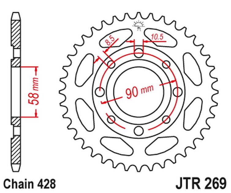 ZĘBATKA TYLNA 269 34 HONDA CG 125 '02-'05, CM 125 '82-'97, CB 125T '82-'88, DAELIM VC 125 '96-'99 (26934JT) (ŁAŃC. 428)