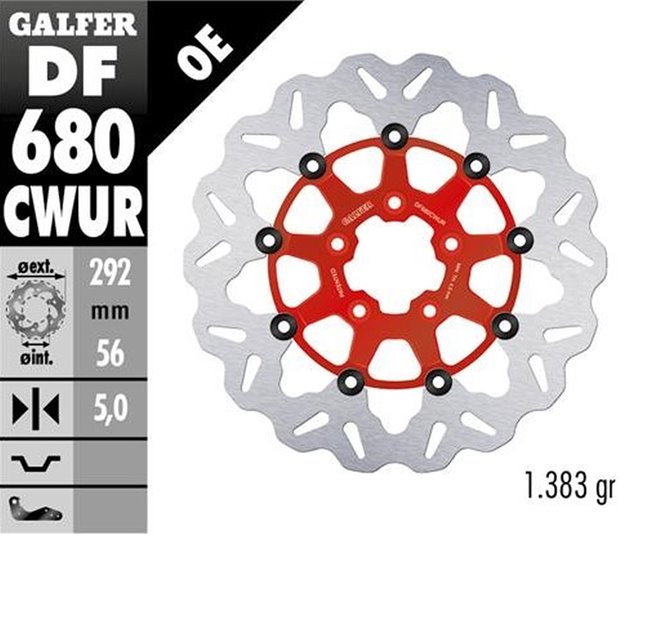 Tarcza hamulcowa przód Harley-Davidson (292x56x5mm) WAVE Pływająca Kolor czerwony GALFER | DF680CWUR