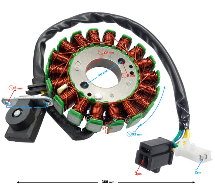 Stator, stojan, iskrownik alternatora (18 cewek) Barton Falcon 125cc na wtrysk GY6 (125-150) 152QMI, 157QMJ Skuter