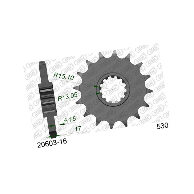 Zębatka przednia 16 Z GUMĄ Honda CBR 1000RR, CBF 1000, CBR 900/929/954 ŁAŃC. 530 AFAM | 20603NR-16