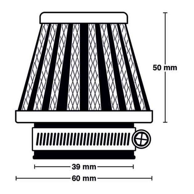 Filtr powietrza stożkowy chromowany (39x60x50mm) MIW | M5002