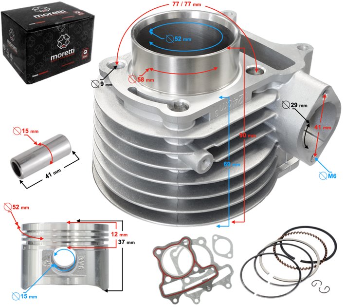 Cylinder Moretti do skutera 4T 125cc 152QMJ sw.15mm