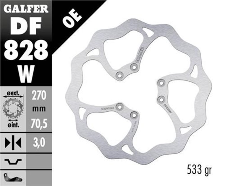 GALFER TARCZA HAMULCOWA PRZÓD TM RACING EN 125/250/450/530 2004-14, EN 125/300 2015-21, MX 125-530 2005- (270X70,5X3MM) (6X6,5MM) WAVE