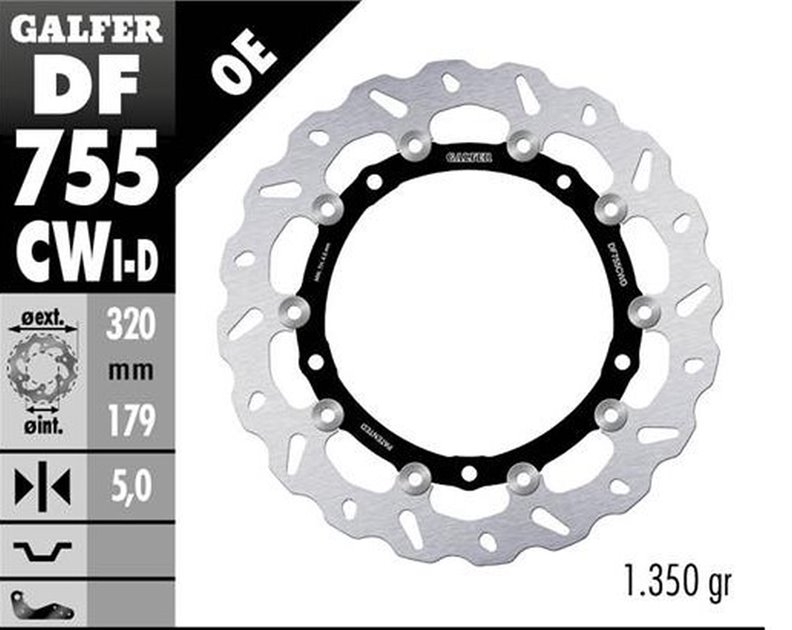 GALFER TARCZA HAMULCOWA PRZÓD BMW S 1000R/RR/XR 2009-2022 (PRAWA) (WAVE FLOATING) (320X179X5MM) | DF755CWD
