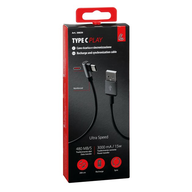 Przewód USB-C 200 cm kąt 90 stopni Lampa | 38839