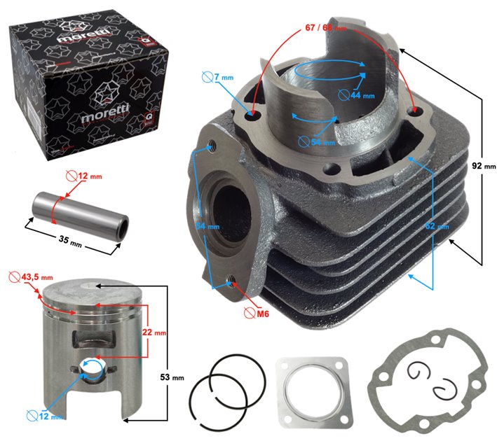 Cylinder Moretti do skutera 2T 60cc Dio