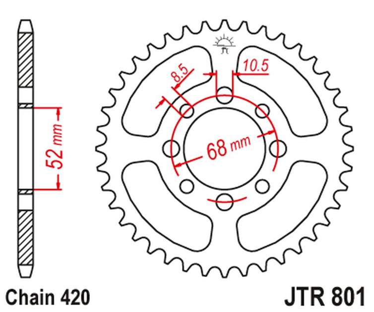 ZĘBATKA TYLNA 801 42 SUZUKI RM 50 '78-82, RM 60 '80-83, TS 75 '75-77, KAWASAKI AE 80 '81-92, AR 80 '82-92 (80142JT) (ŁAŃC. 420)