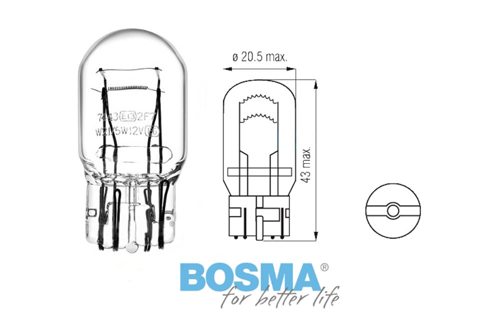 Żarówka BOSMA 12V 21 / 5W W21 / 5W T20q BLISTER 2 szt.