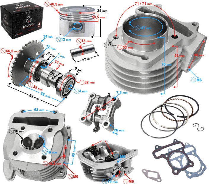 Zestaw cylinder głowica Skuter GY6 139QMB/139QMA 80 cm3 MORETTI | 5905220802982
