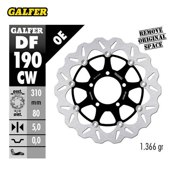 GALFER TARCZA HAMULCOWA PRZÓD KAWASAKI Z 800 2013-; ZX-6R (636) 2013-; ZX 10R NINJA 2008-; VERSYS 1000 2015-; GTR 1400 2007-; ZZR 1400 2006- (WAVE FLOATING) (310X80X5MM) | DF190CW