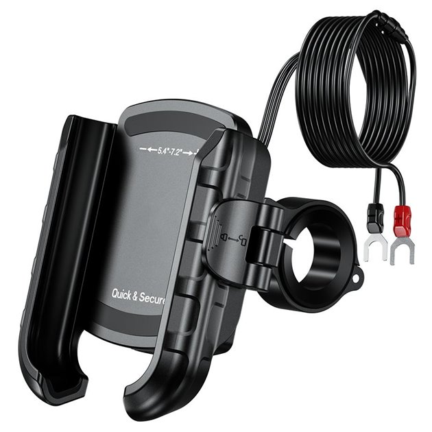 BIKETEC UCHWYT MOTOCYKLOWY NA TELEFON QUICK LOCK Z ŁADOWARKĄ USB 3.0 POWER DELIVERY MONTOWANY NA KIEROWNICĘ LUB LUSTERKO TYP: R9-CLIP-PD
