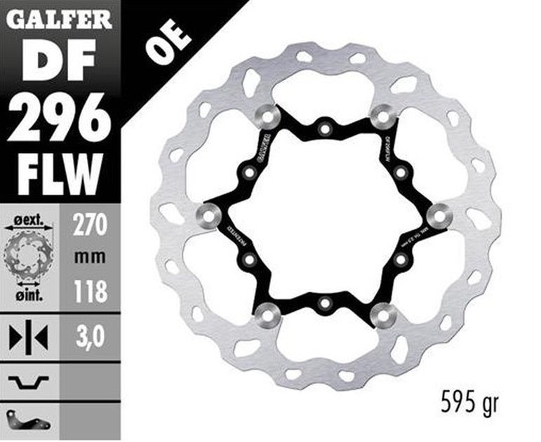 GALFER TARCZA HAMULCOWA PRZÓD YAMAHA YZ 125 2022-2023; YZ 250 2022-23; YZ 250F 2021-23; YZ 450F 2020-2023; WR 250F 2017-; WR 450F 2020-2023 (WAVE FLOATING) (270X118X3MM) | DF296FLW