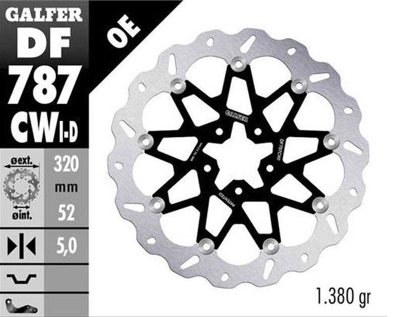 GALFER TARCZA HAMULCOWA PRZÓD KTM 690 DUKE 2012-2016; 890 DUKE 2020-2023; HUSQVARNA 701 SVARTPILEM 2018-2019; VITPILEN 2018-2019 (LAWA) (WAVE FLOATING) (320X52X5MM) | DF787CWI