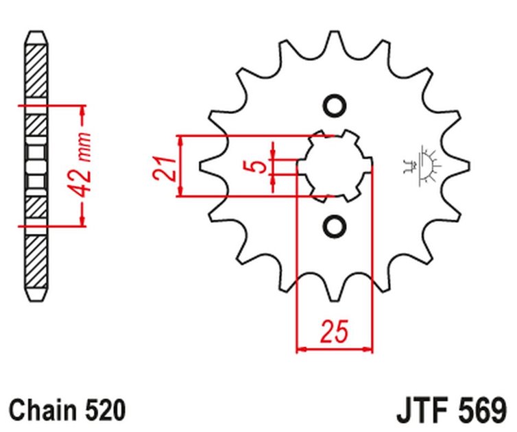 ZĘBATKA PRZEDNIA 569 11 YAMAHA YFM 125 GRIZZLY '04-'12, YZ 250 '77-'98, KAWASAKI KX 250 '87-'98 (56911JT) (ŁAŃC. 520)