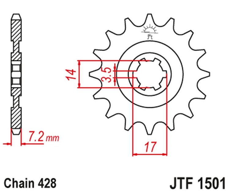 ZĘBATKA PRZEDNIA 2054 12 KAWASAKI KLT/KLF 110 '84-88', KLX 140 '08-20' (205412JT) (ŁAŃC. 428)