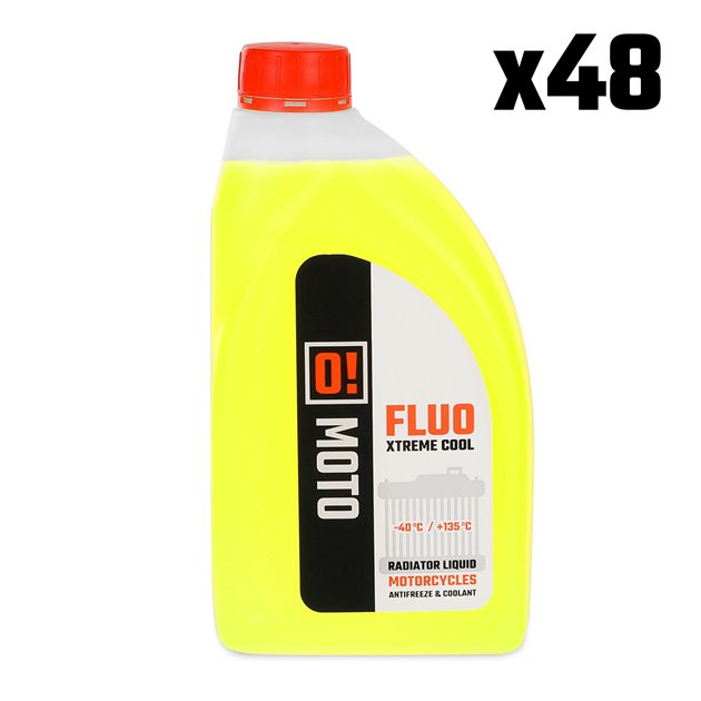 ZESTAW 48 SZTUK PŁYN DO CHŁODNIC 1L O! FLUO XTREME COOL+135 GOTOWY DO UŻYCIA  (OLE-001) (-40 DO +135) (PAKIET 48 SZTUK) OMOTO