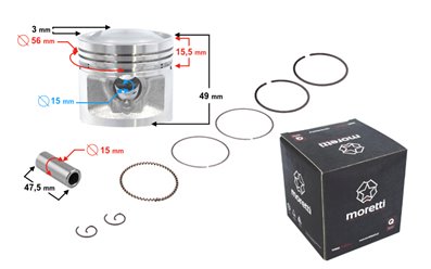 Tłok Moretti 125cc Motocykl 4T, śr:56,4 sw:15 c:23, komplet