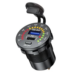 Podwójne gniazdo USB Typ-C + USB QC 3.0 40W z woltomierzem BIKETEC | BTMUS45
