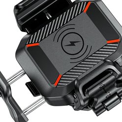 Uchwyt motocyklowy na telefon ANTYWIBRACYJNY QUICK LOCK z ładowarką INDUKCYJNĄ i USB-C R24-PD DAMPER Biketec | BT264