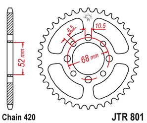 ZĘBATKA TYLNA 801 26 SUZUKI PV 50 '81-00, FR 70 '75-87, FR 80, FM 50 '80-98, RV 50 '15-16, DRZ 110 '03-05, KAWASAKI Z 125 '17-20, KLX 110 '03-20, (80126JT) (ŁAŃC. 420)