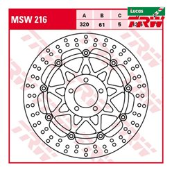 Tarcza hamulcowa przód Kawasaki ZX-7R/RR, ZXR 750, ZX-9R, ZZR 1100, ZX-12R, ZZR 1200, VN 1500/1600 Mean Strek, Suzuki VZ 1600 Marauder (320X61X5MM) TRW | MSW216